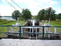 The lock seen from the bridge. Lake Aspen in the background.