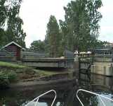 The swingbridge is opened so that we can enter the lock.