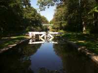 The lock chamber from the downstream gates