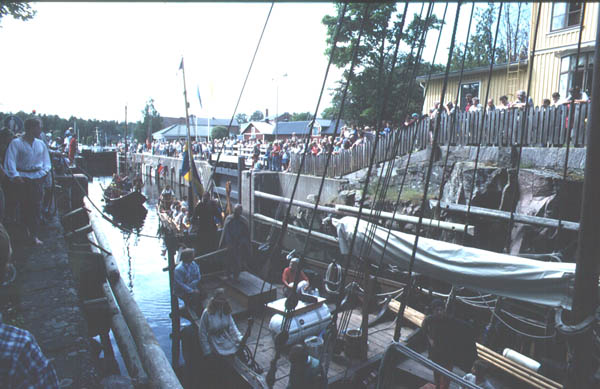 Crowded in and by the lock.